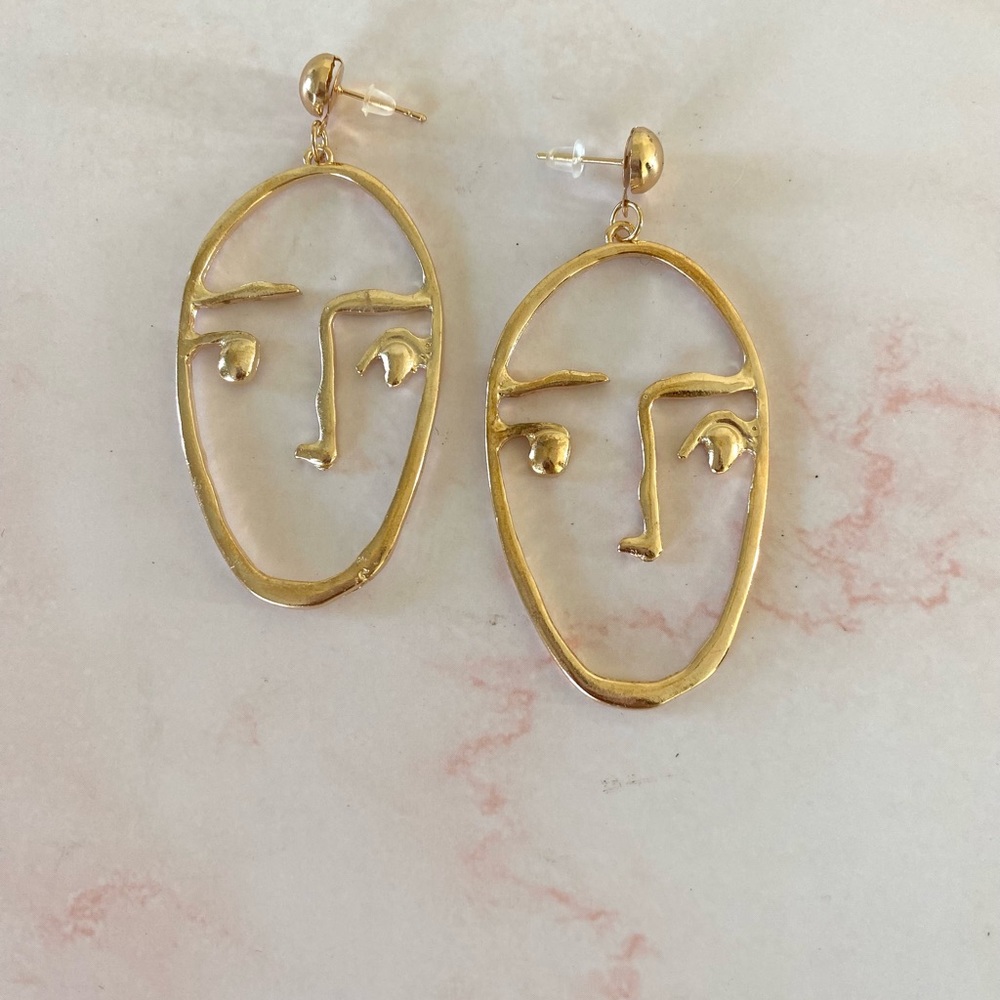 Gold Abstract Face Earrings